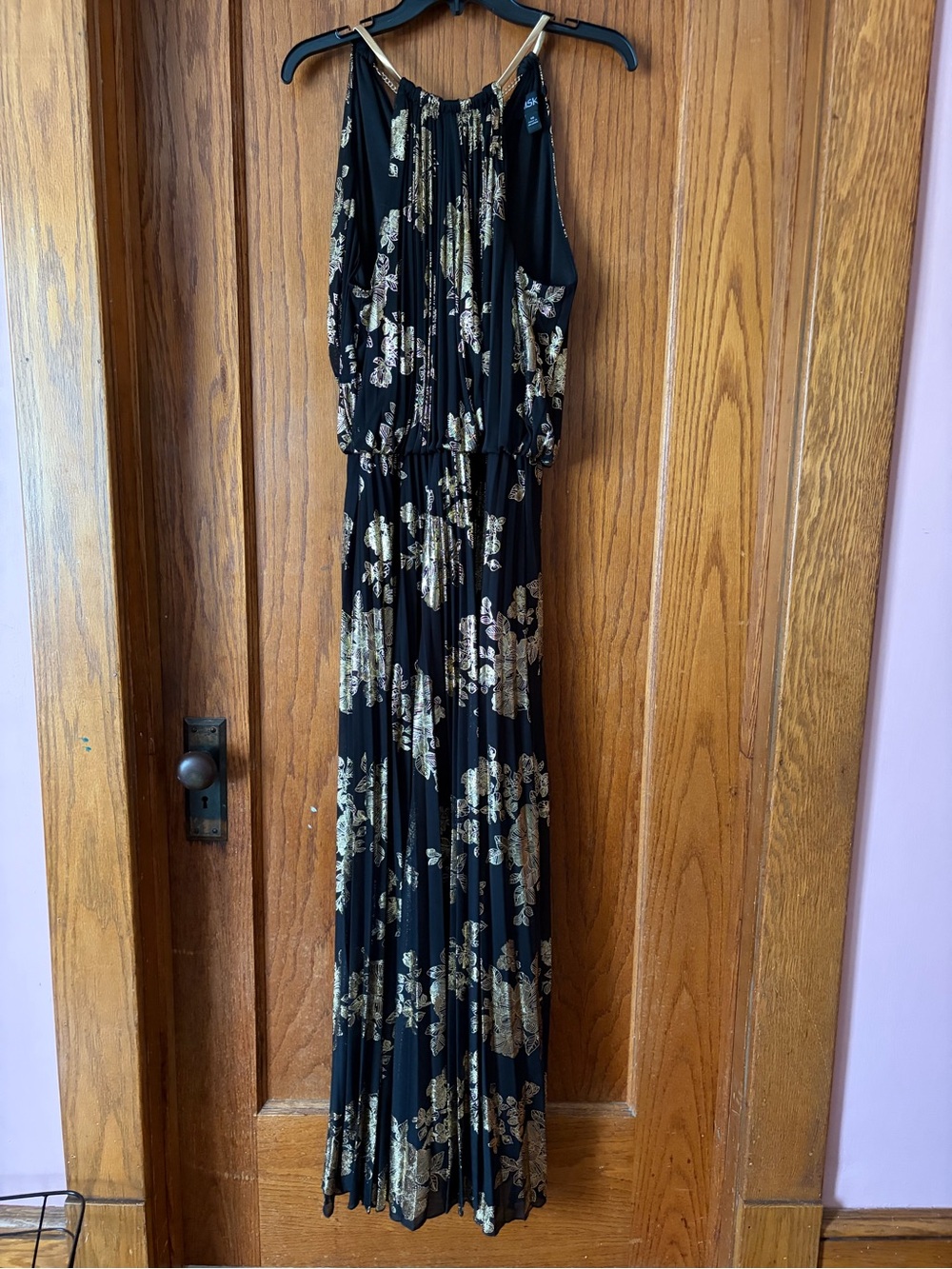 MSK Black Maxi Dress with Gold Floral Accents